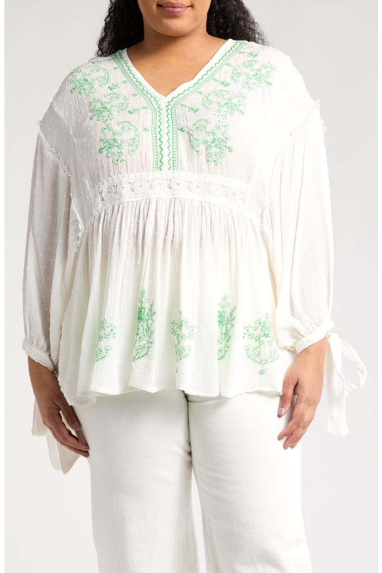 Embroidered Tie Sleeve Top, Main, color, GREEN