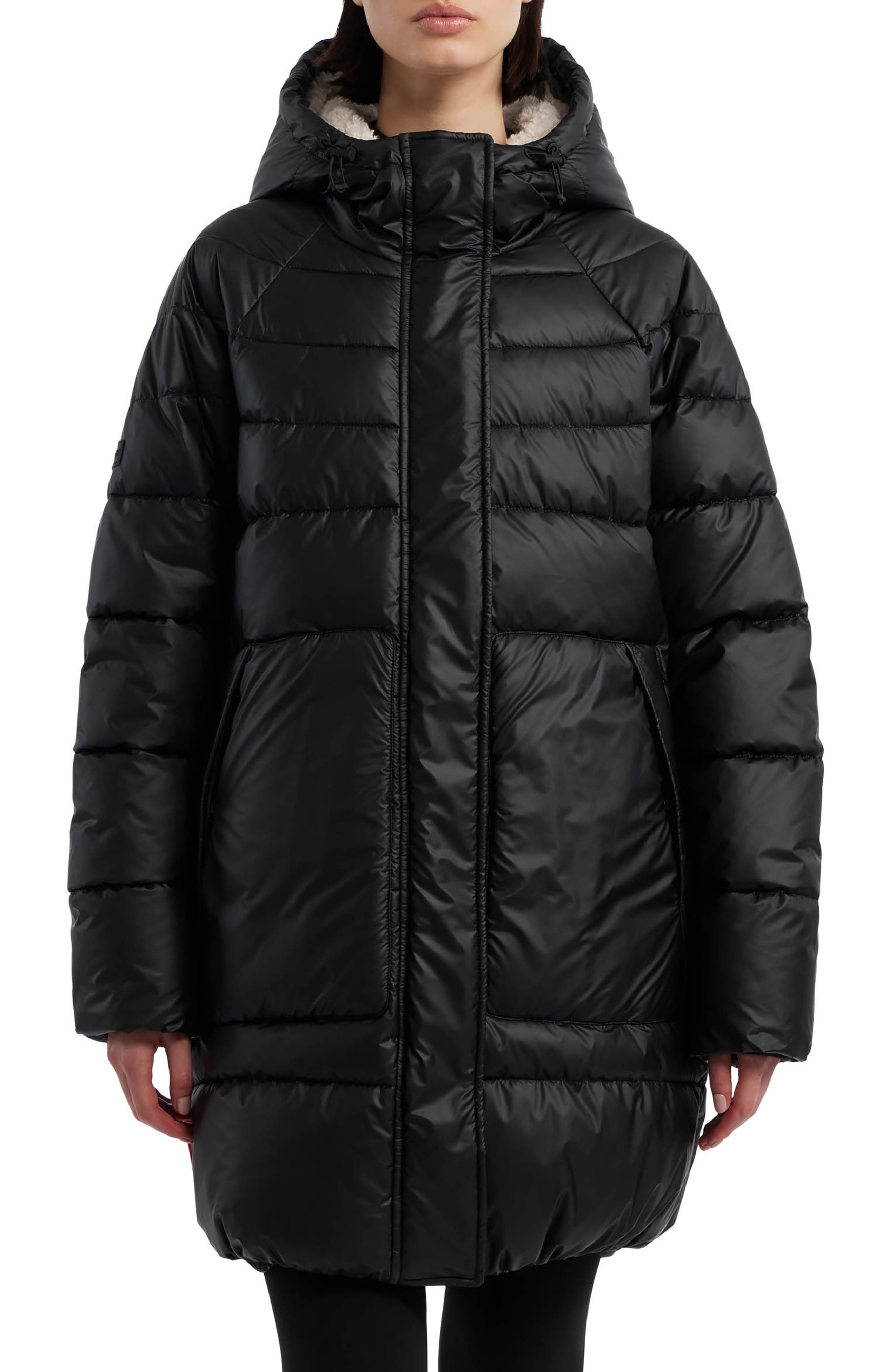 Hunter Almond Water Repellent Faux Shearling Lined Hooded Puffer Jacket