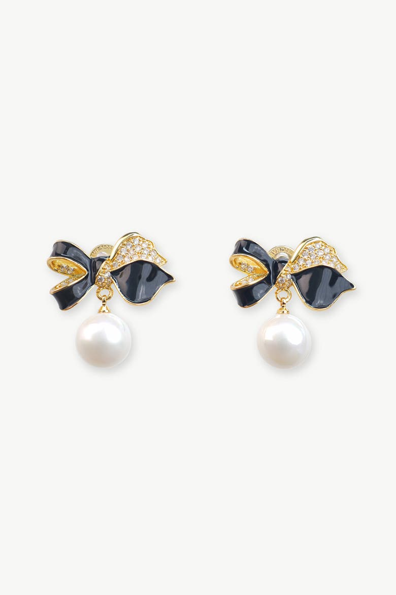 Butterfly Pearl Drop Earrings, Main, color, Black
