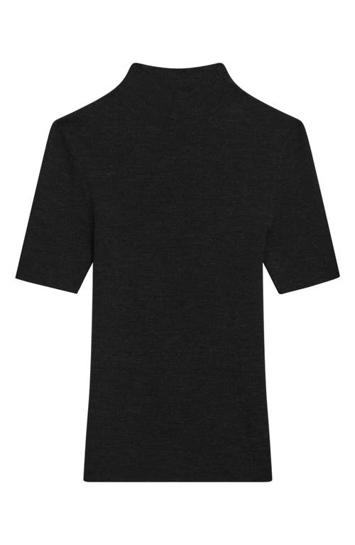 Theory Leenda Regal Merino Wool Short-sleeve Mock-neck Top In Black
