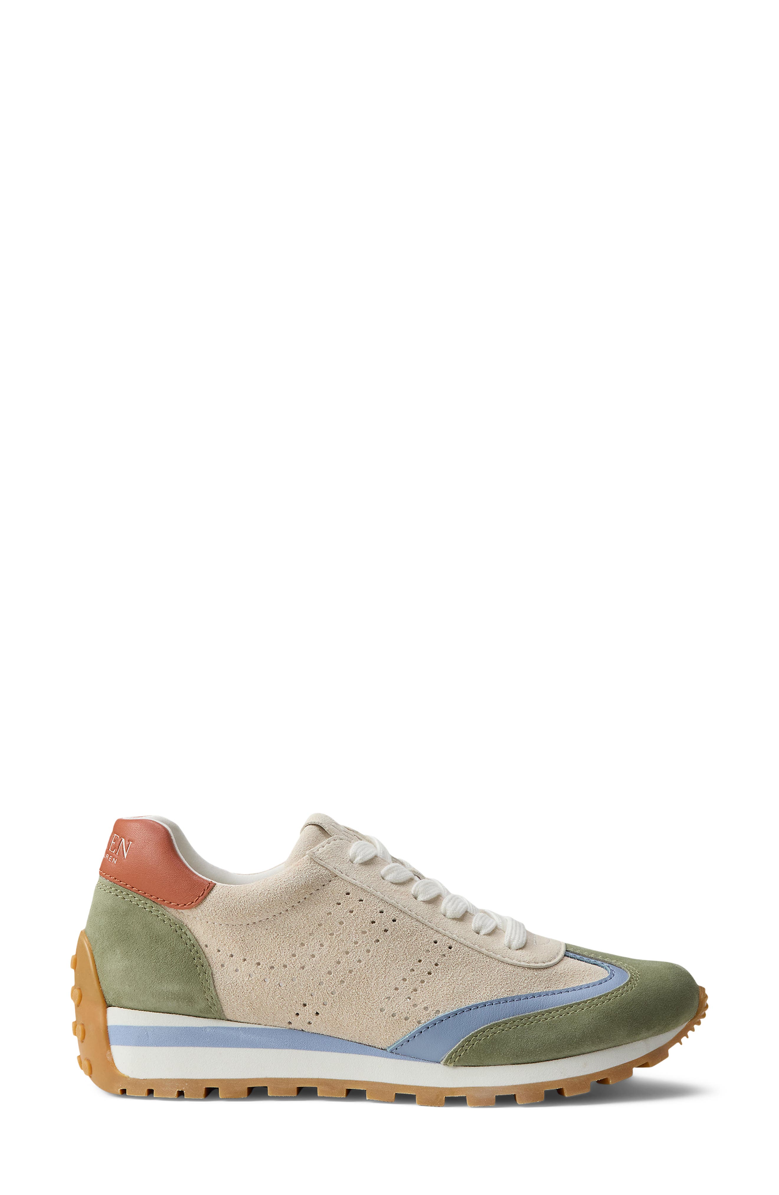 Ralph Lauren Dani Perforated Lace-Up Sneaker, Alternate, color, Explorer Sand/Green/Blue