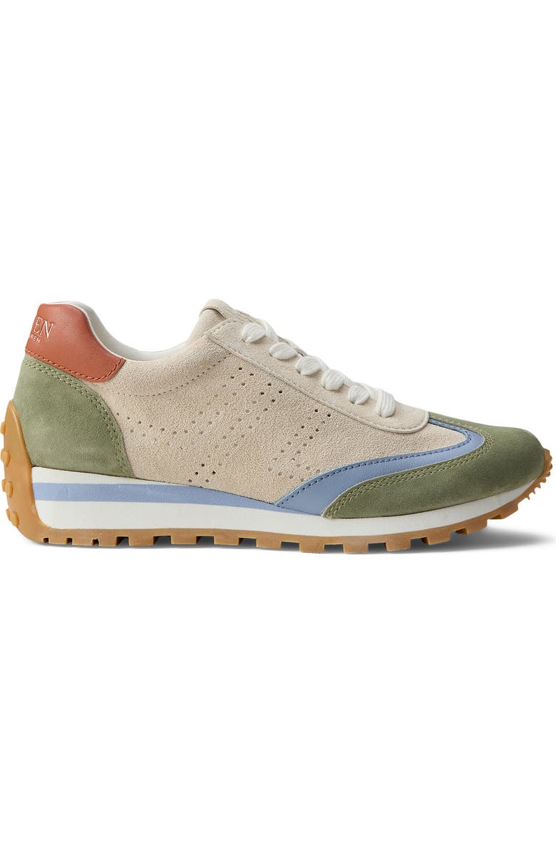 Ralph Lauren Dani Perforated Lace-Up Sneaker, Alternate, color, Explorer Sand/Green/Blue