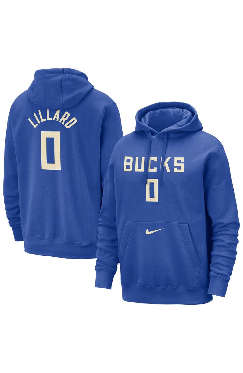 Nike Men's Nike Damian Lillard Royal Milwaukee Bucks 2024/25 City Edition Name & Number Pullover Hoodie, Main, color, 