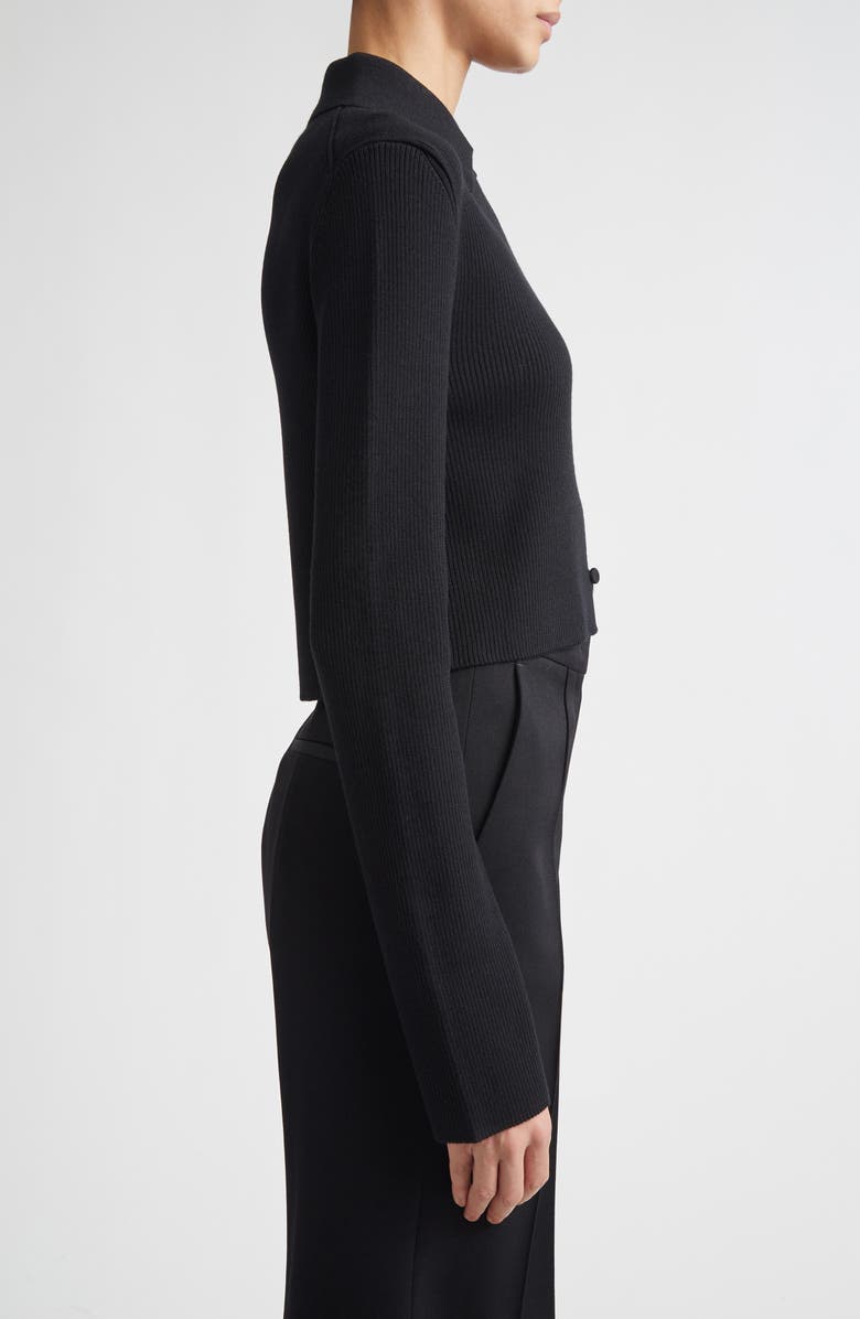 Jil Sander Virgin Wool Rib Polo Cardigan, Alternate, color, Black