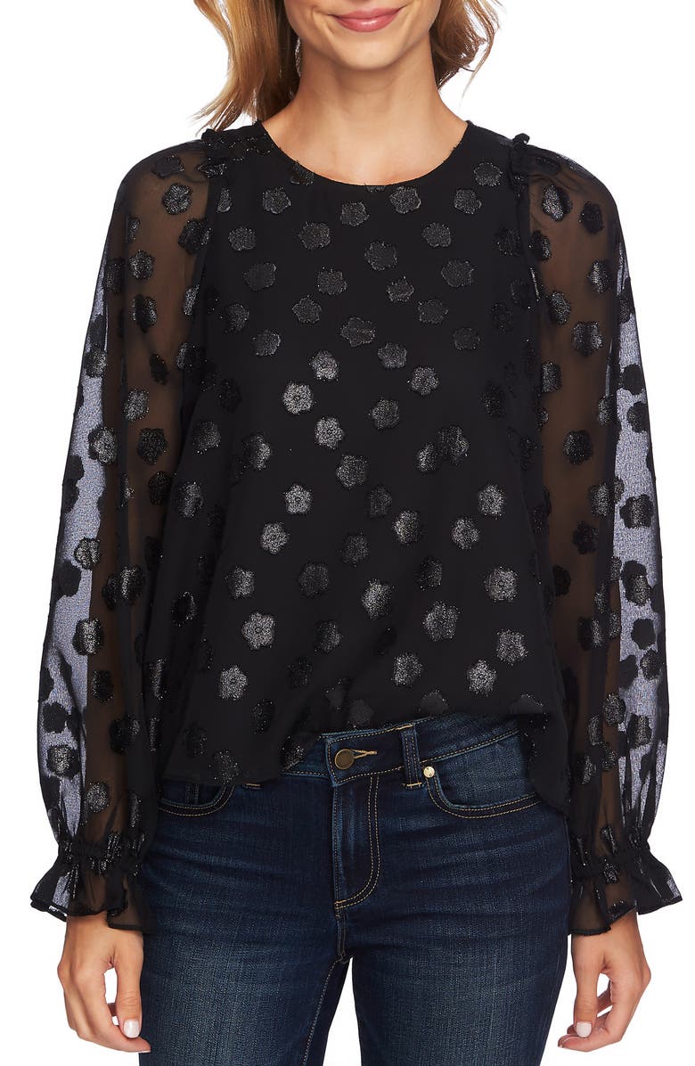 CeCe Floral Jacquard Ruffle Blouse, Main, color,