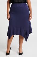 24seven Comfort Apparel Handkerchief Hem Jersey Midi Skirt