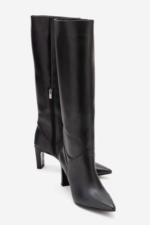 Merla Leather Block Heel Boot (Women)