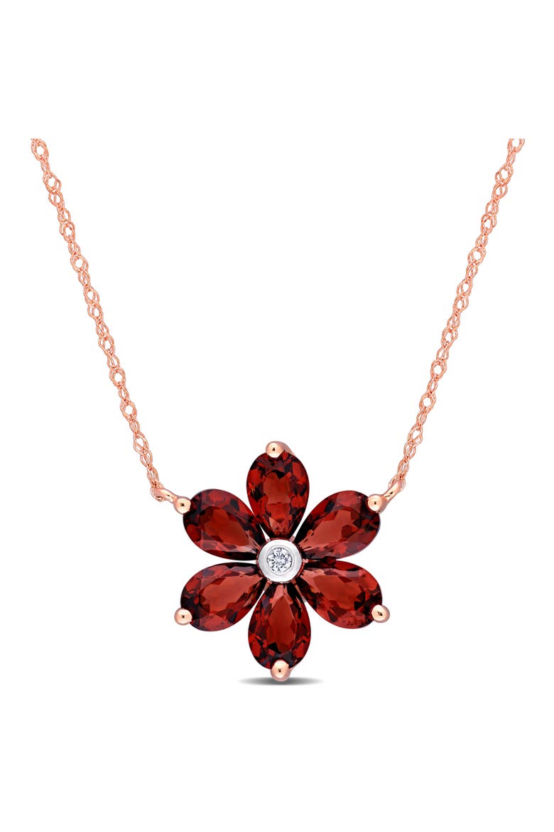 Gemstone & Diamond Floral Necklace 10K, Main, color, Garnet