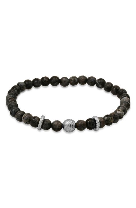 Sterling Silver & Larvikite Stretch Bead Bracelet