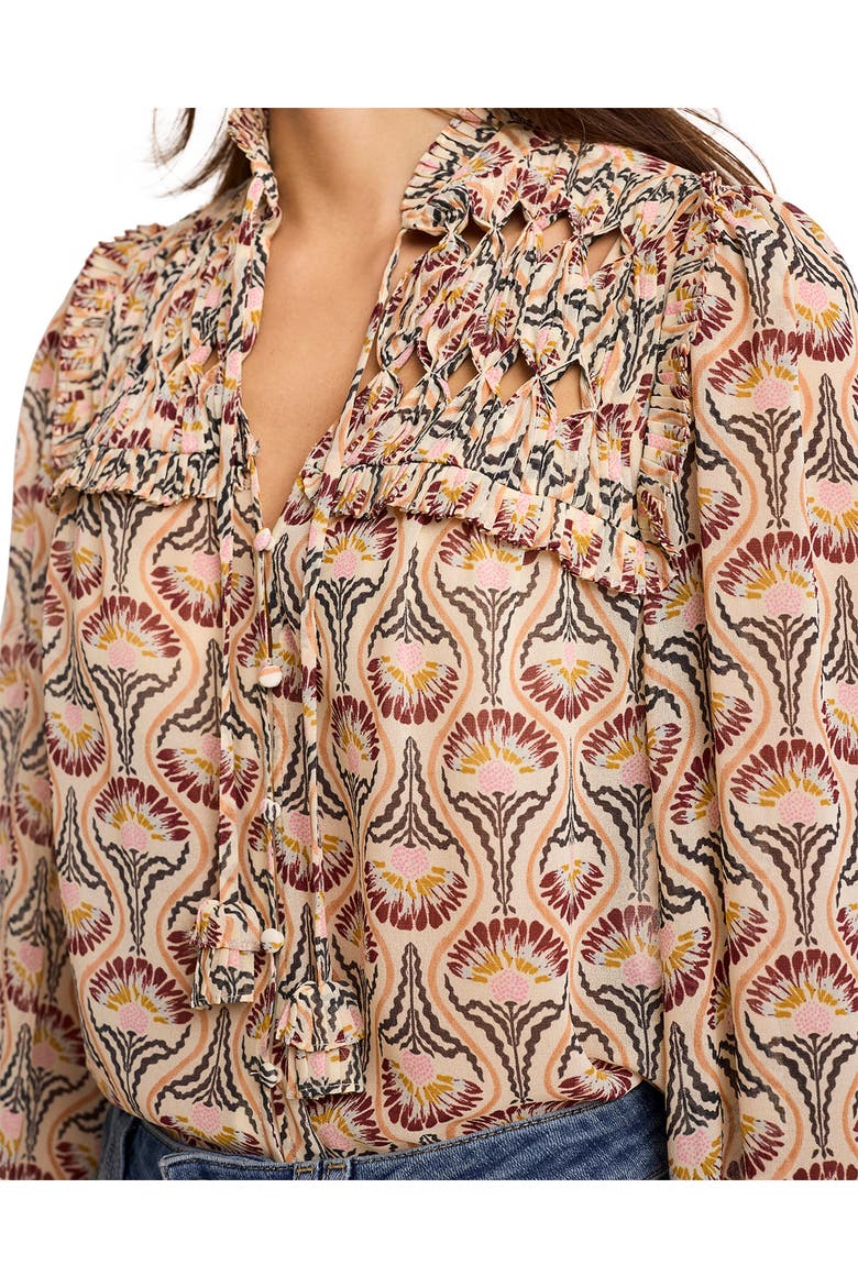 Floral Print Ruffle Blouse, Alternate, color, Brown