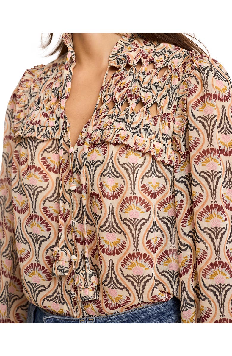 MINT VELVET Floral Print Ruffle Blouse, Alternate, color, Brown