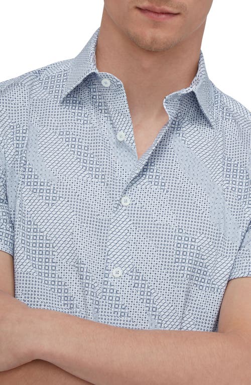 Bugatchi Merlin Ooohcotton® Patchwork Print Short Sleeve Button-up Shirt In Air Blue