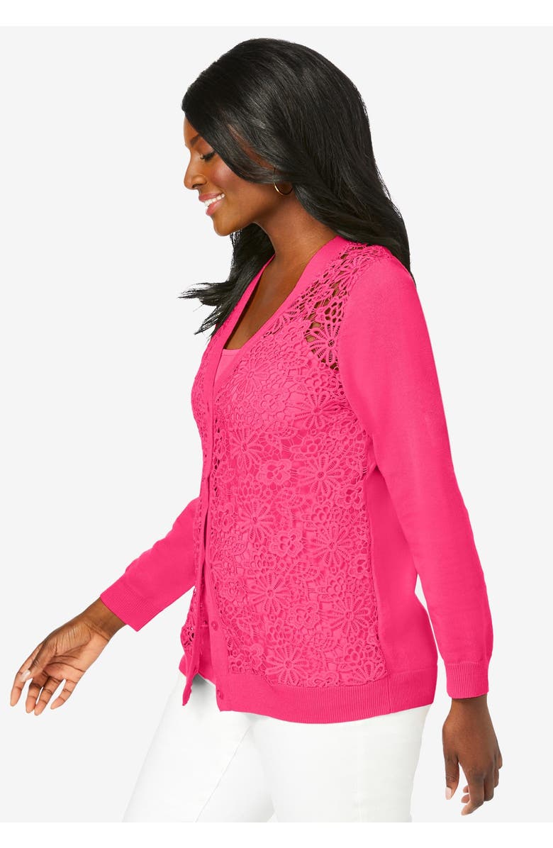 Jessica London Crochet Button-front Cardigan, Alternate, color, Aqua Sea