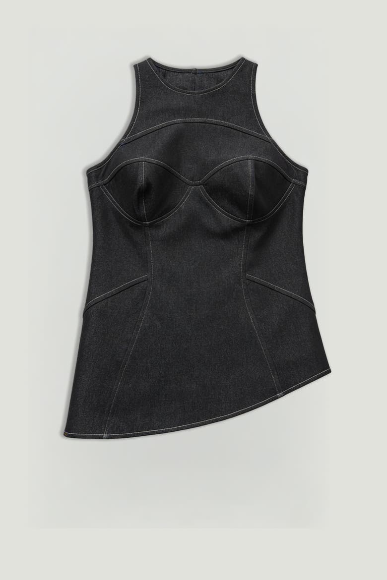 Halter Neck Denim Bustier Top, Alternate, color, Black