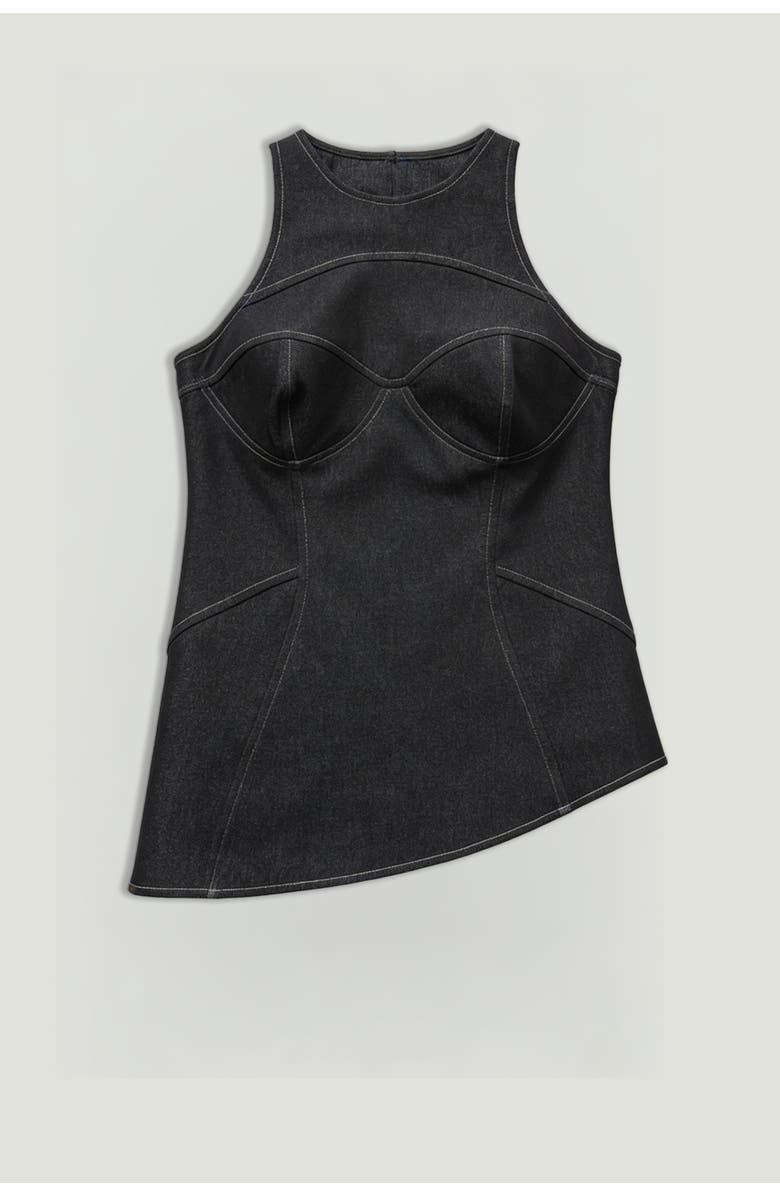 Nocturne Halter Neck Denim Bustier Top, Alternate, color, Black
