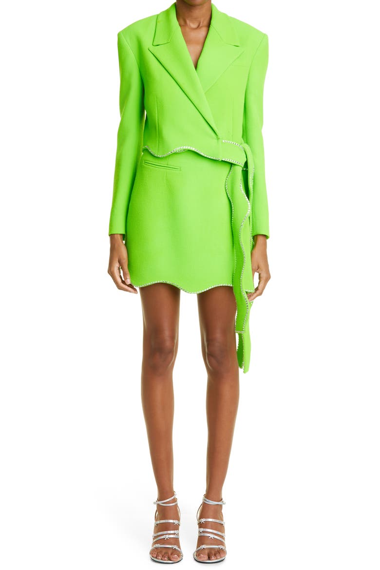 Crystal Trim Wool Wrap Miniskirt, Alternate, color, GREEN