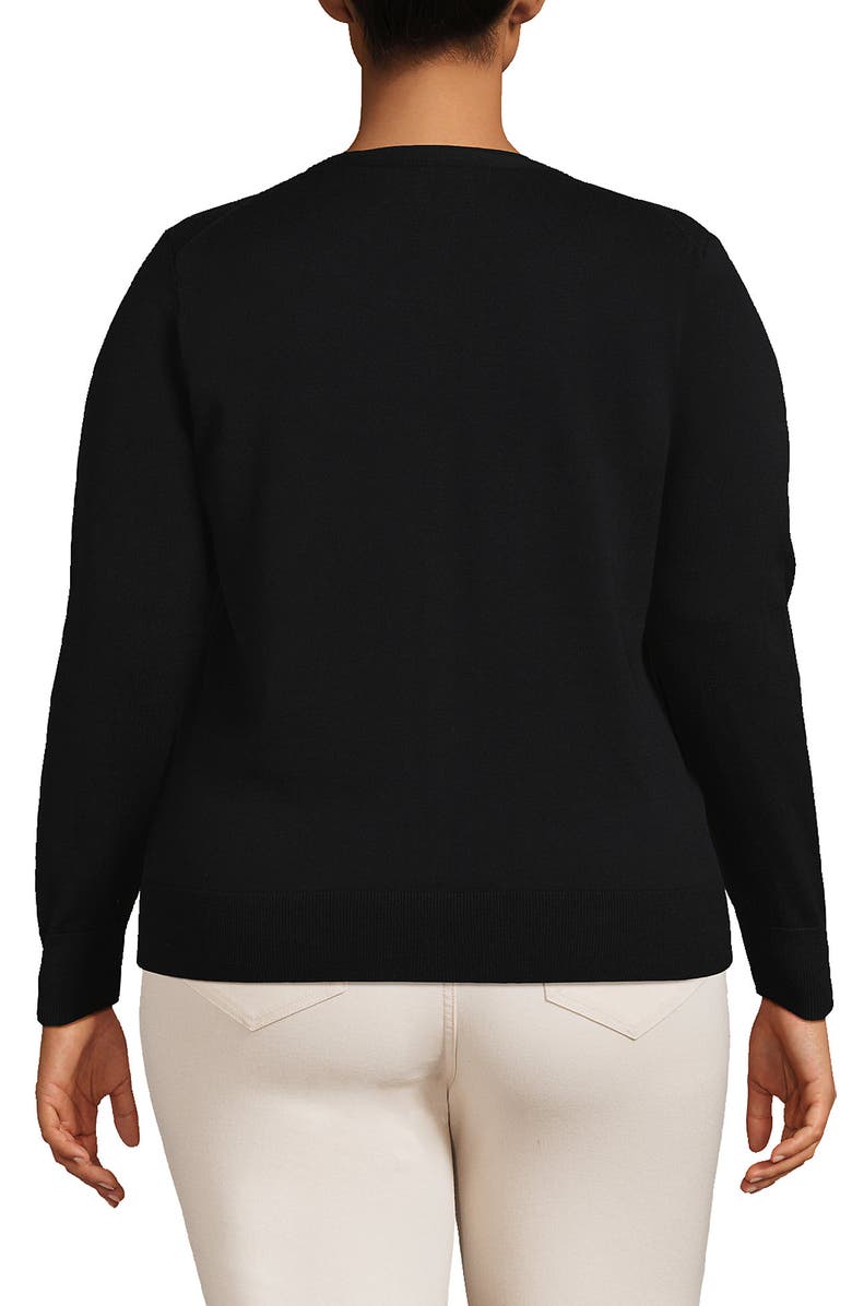 Lands' End Fine Gauge Cotton Cardigan Sweater, Alternate, color, Black