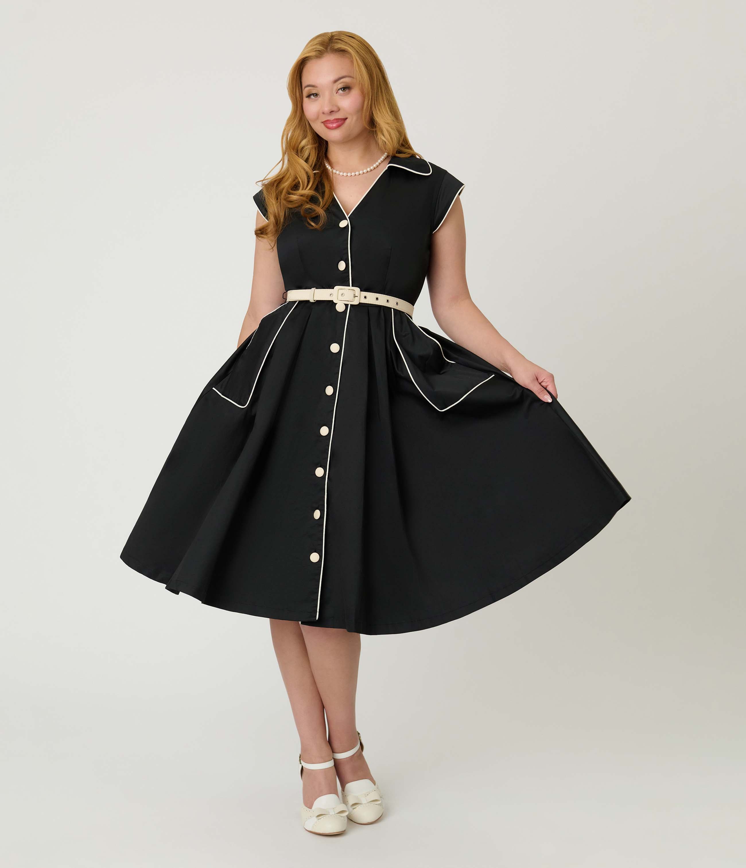 Unique Vintage Shirt Swing Dress In Black