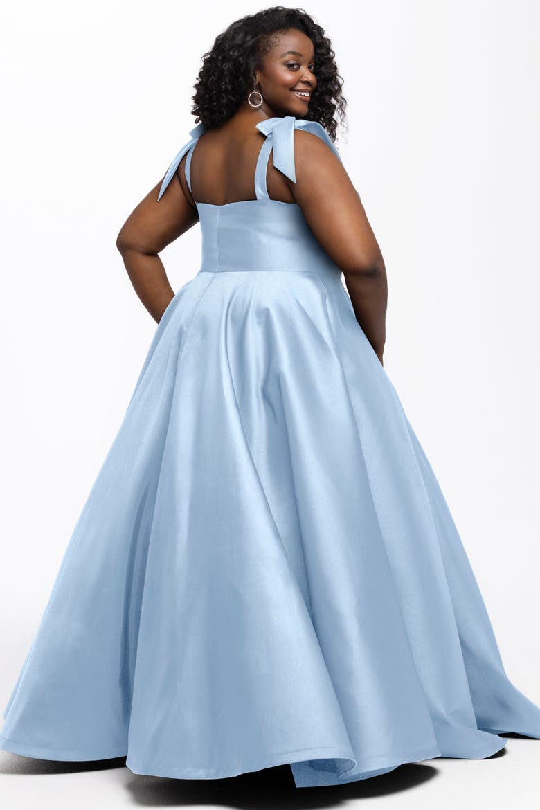 Satin Plus Size A-Line Formal Gown with Bows, Alternate, color, Light Blue
