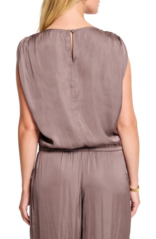 Nic + Zoe Nic+zoe Glossy Sheen Ruched Satin Sleeveless Top In Cocoa