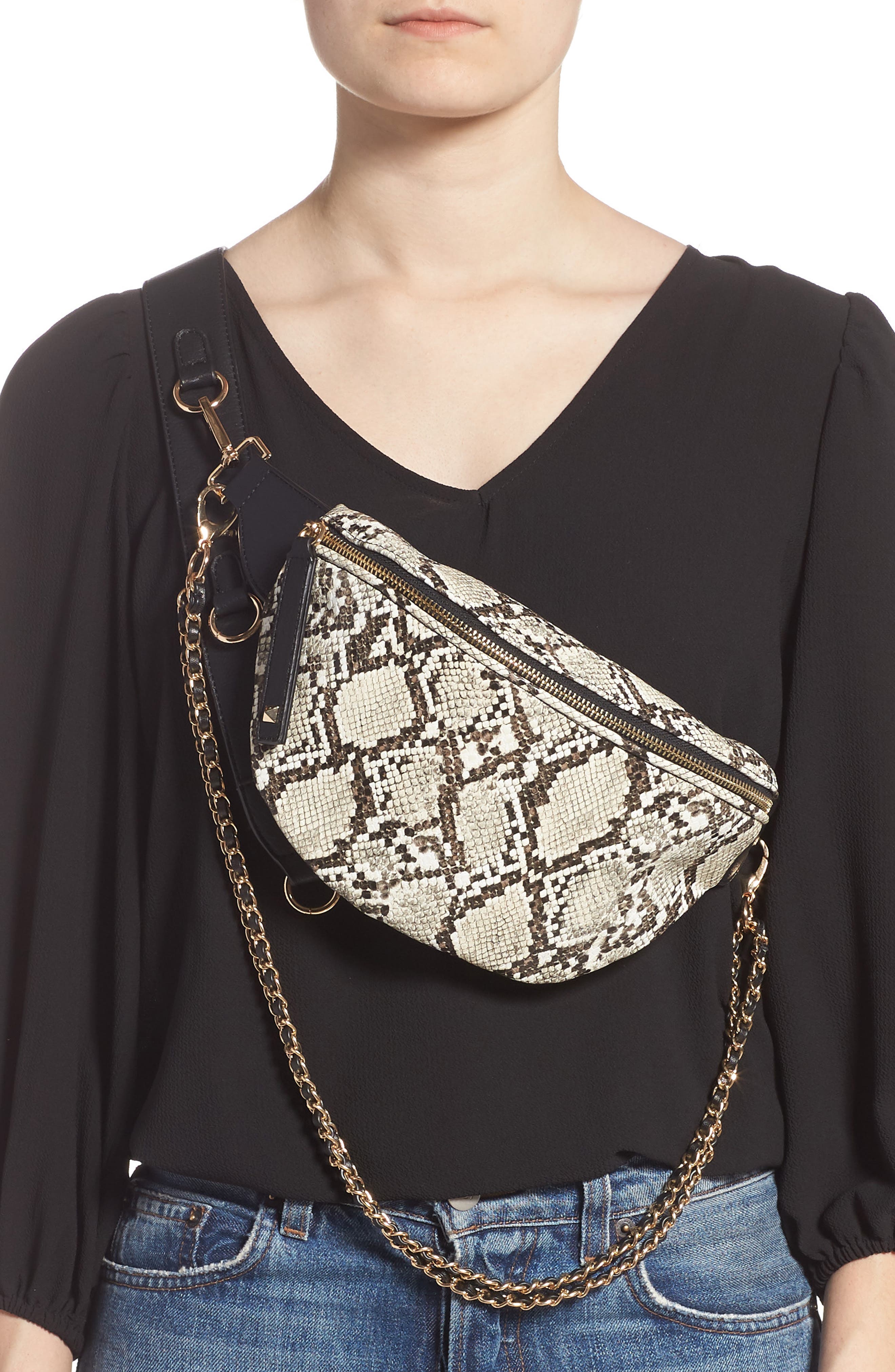 Like Dreams Animal Print Convertible Leather Belt Bag, Alternate, color, 