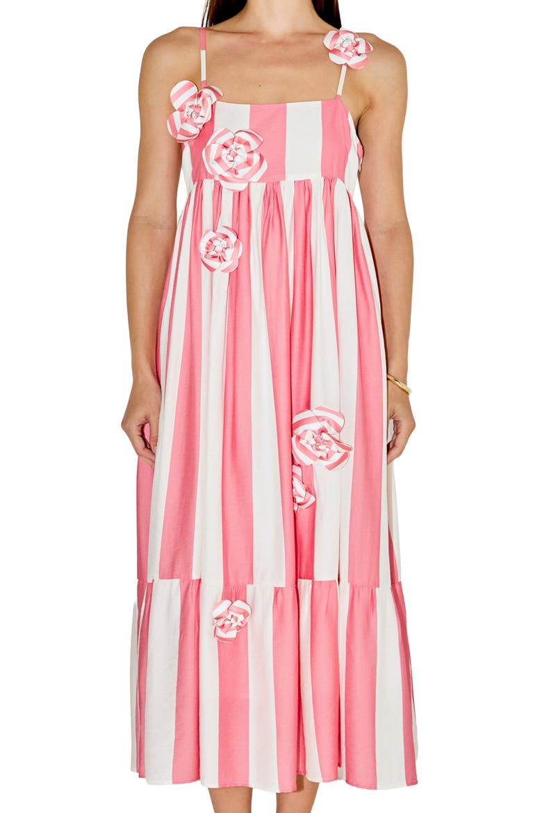 Striped Appliqu Midi Dress, Alternate, color, GUAVA/ WHITE