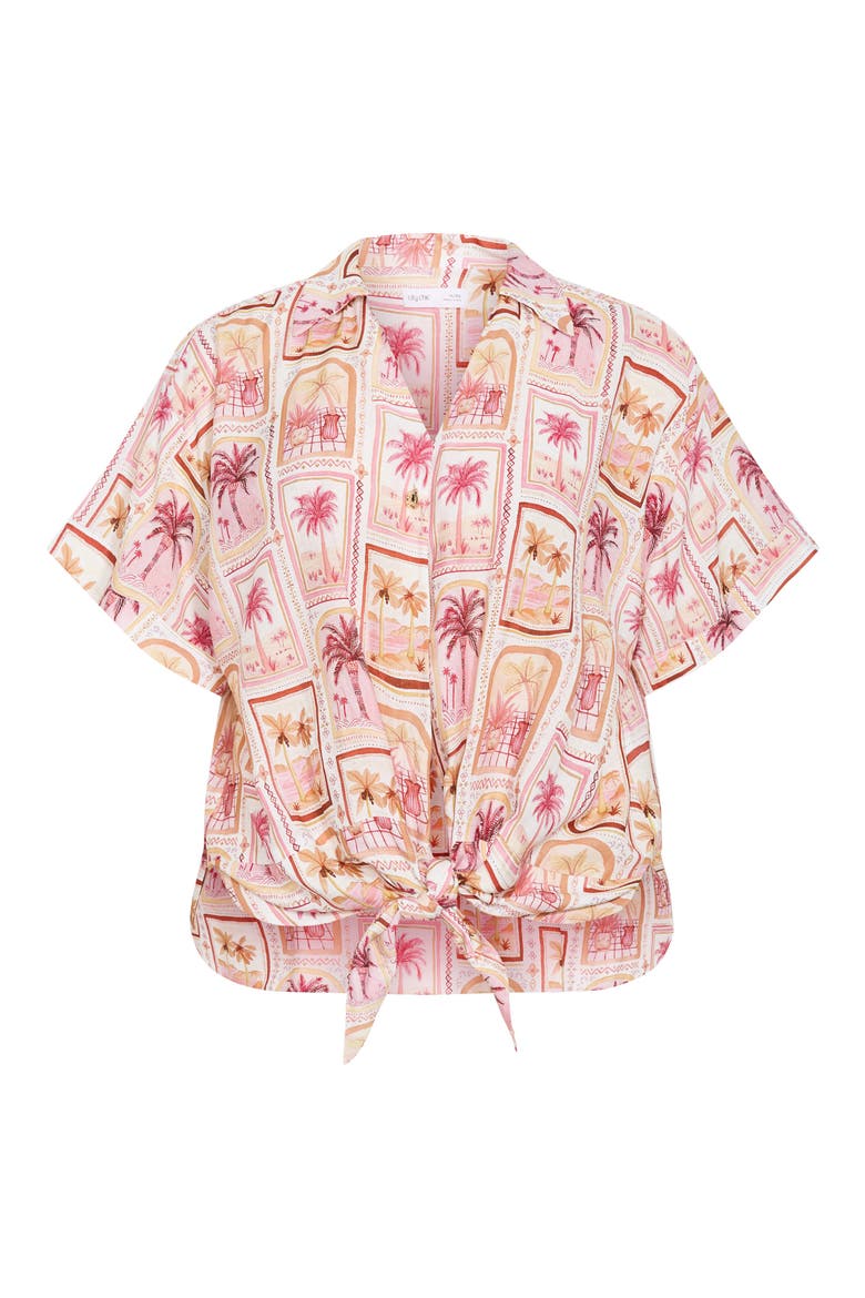 Postcard Print Tie Front Top, Alternate, color, POSTCARD SOIREE