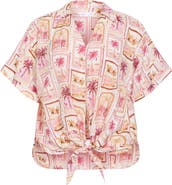 City Chic Postcard Print Tie Front Top