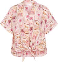 City Chic Postcard Print Tie Front Top