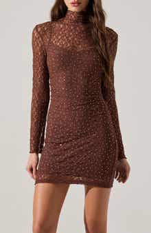 Kourtney Mock Neck Lace Long Sleeve Minidress