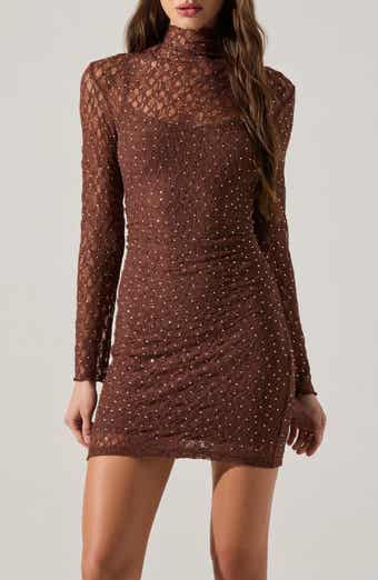 Kourtney Mock Neck Lace Long Sleeve Minidress