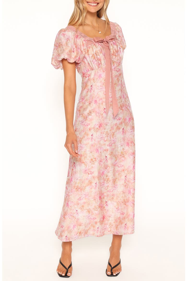 Therese Floral Puff Sleeve Midi Dress, Main, color, PINK FLORAL