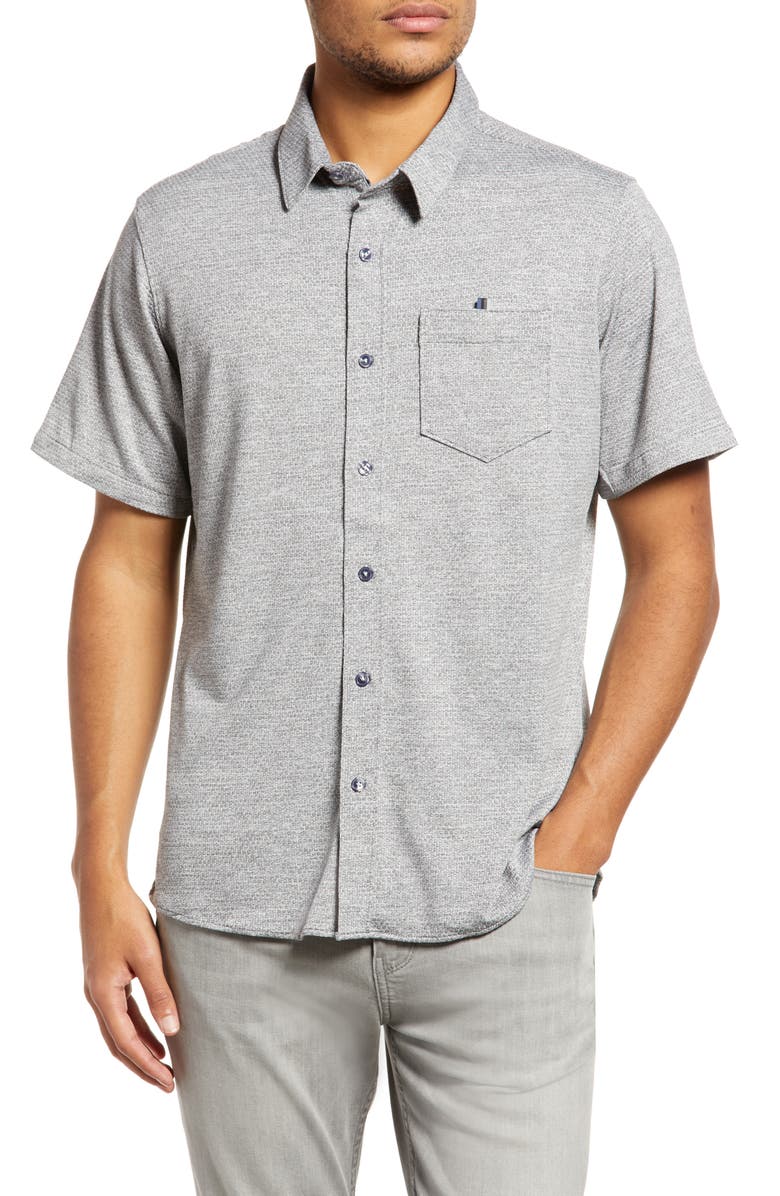 7 Diamonds Vision Of Love Slim Fit Stretch Solid Short Sleeve Button-Up Shirt, Main, color, 