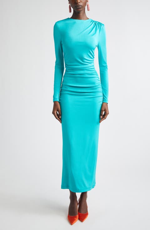 Ruched Long Sleeve Stretch Jersey Dress