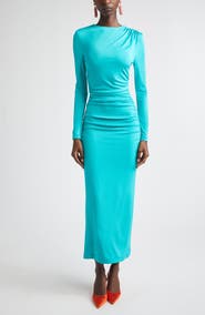Carolina Herrera Ruched Long Sleeve Stretch Jersey Dress