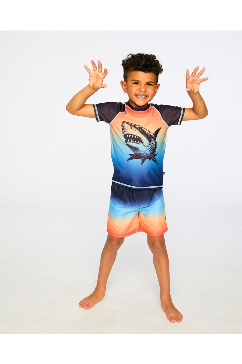 Short Sleeve Shark Gradient Rashguard, Alternate, color, Blue and Orange Gradient