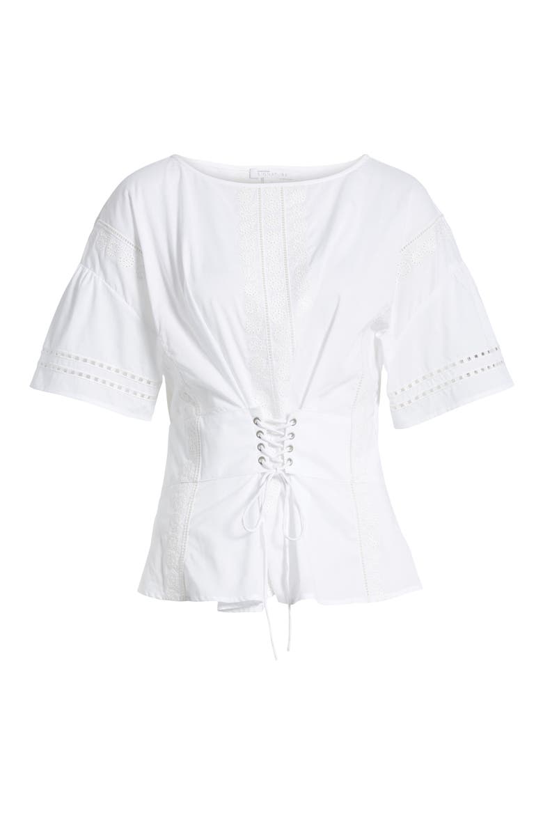 Lace-Up Eyelet Top, Alternate, color, WHITE