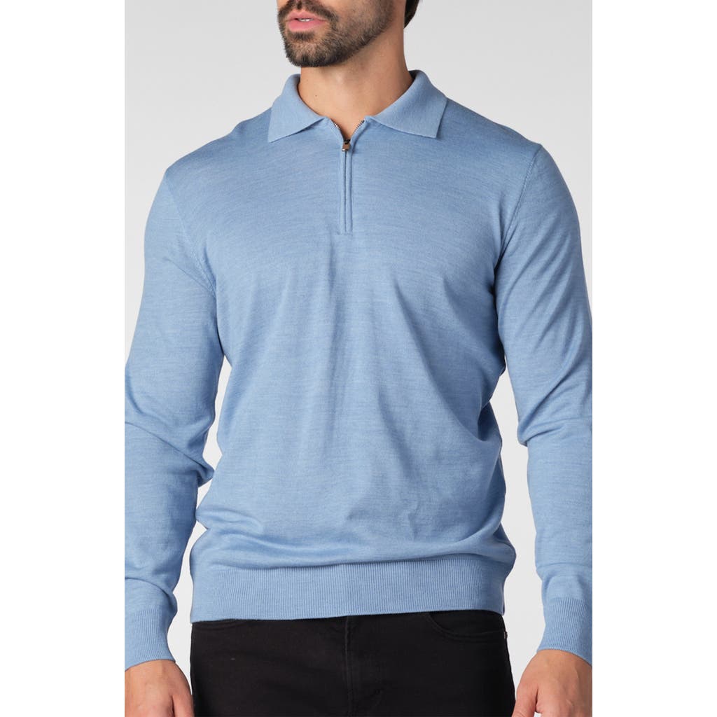 Studio Garnet Los Angeles Lightweight Merino Wool Quarter Zip Sweater In Blue