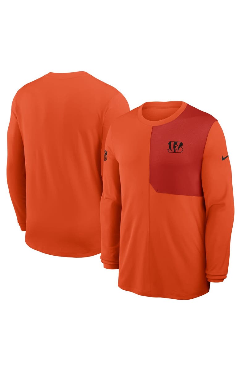 Nike Men's Nike Orange Cincinnati Bengals Sideline Coach UV Performance Long Sleeve T-Shirt, Alternate, color, Orange