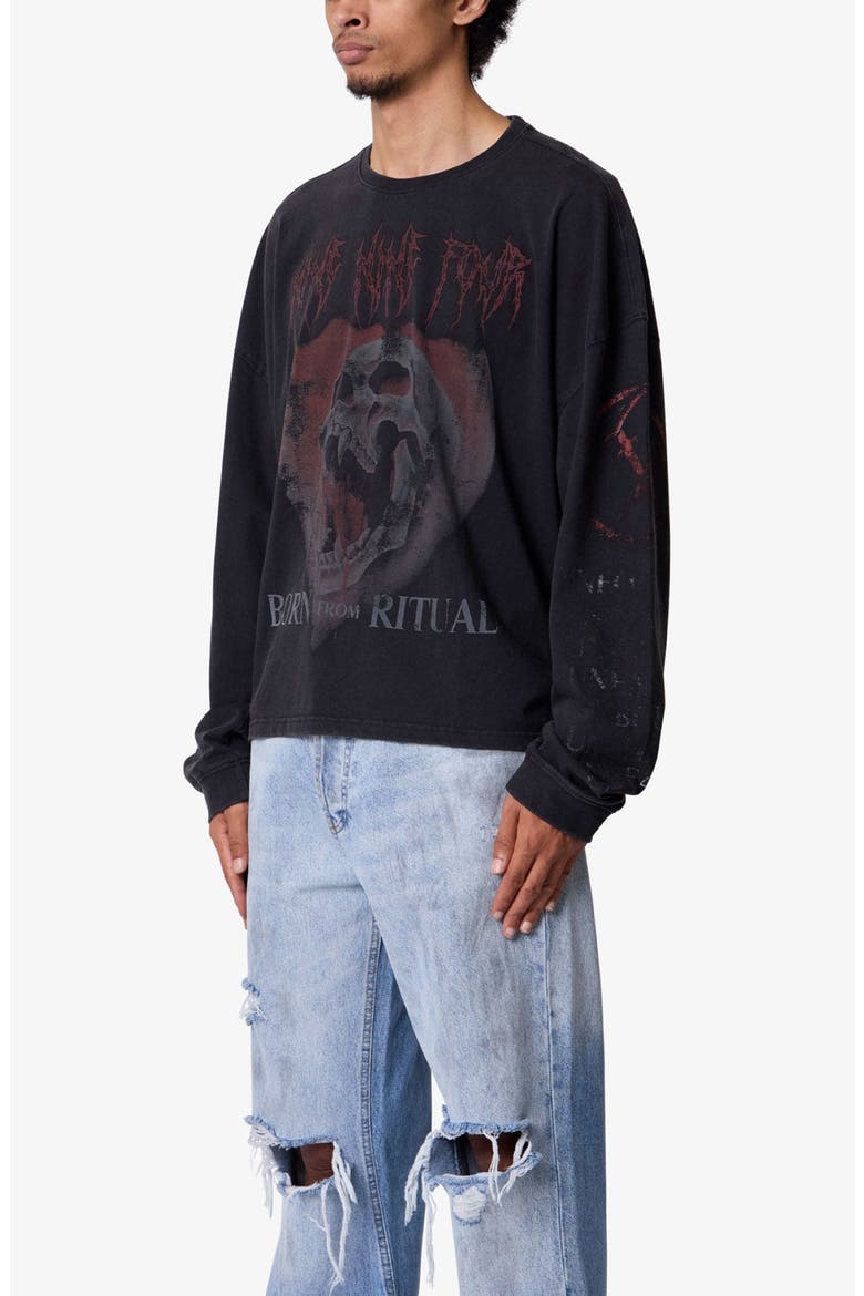 Born From Ritual Long Sleeve Cotton Graphic T-Shirt, Alternate, color, WASHED BLACK