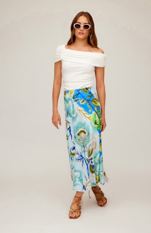 Shop Fifteen Twenty Mia Bias Cut Midi Skirt In Blue Print