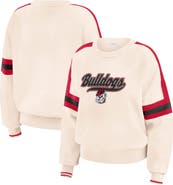 WEAR by Erin Andrews Women's WEAR by Erin Andrews  Cream Georgia Bulldogs Chenille Woven Patch Stripe Pullover Sweater