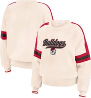 WEAR by Erin Andrews Women's WEAR by Erin Andrews  Cream Georgia Bulldogs Chenille Woven Patch Stripe Pullover Sweater