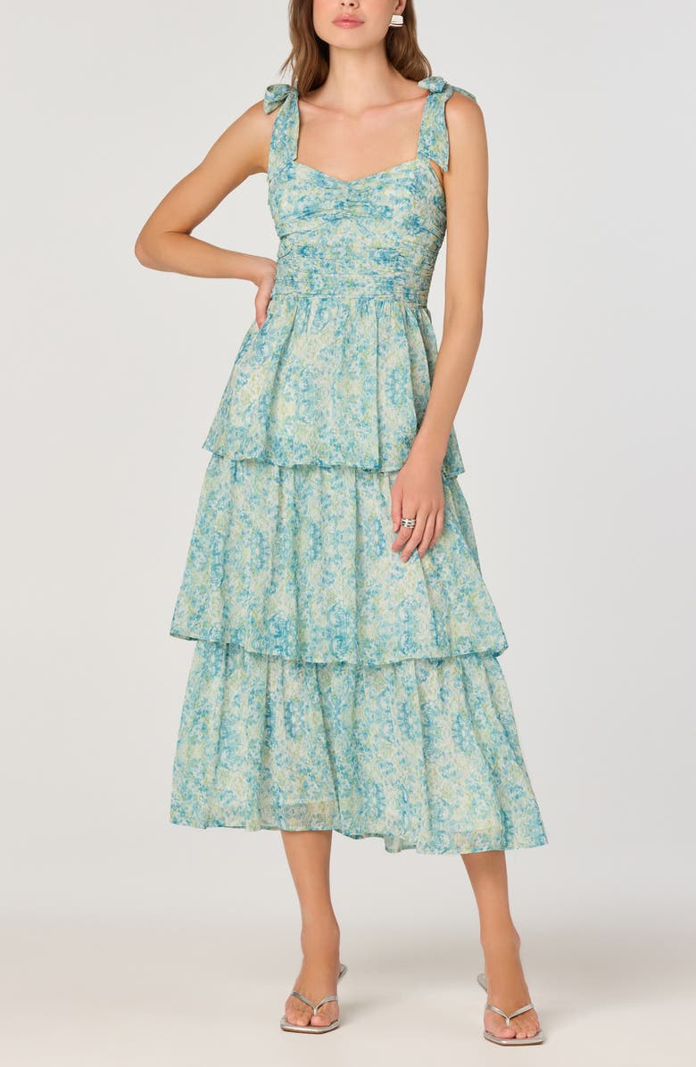 ASTR the Label Tiered Tie Strap Sundress, Alternate, color, Blue Floral