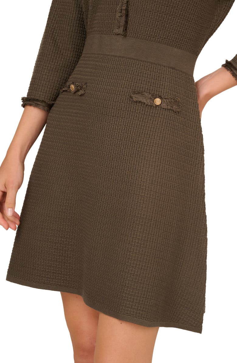 Adrianna Papell Waffle Knit Three-Quarter Sleeve Minidress, Alternate, color, Fatigue