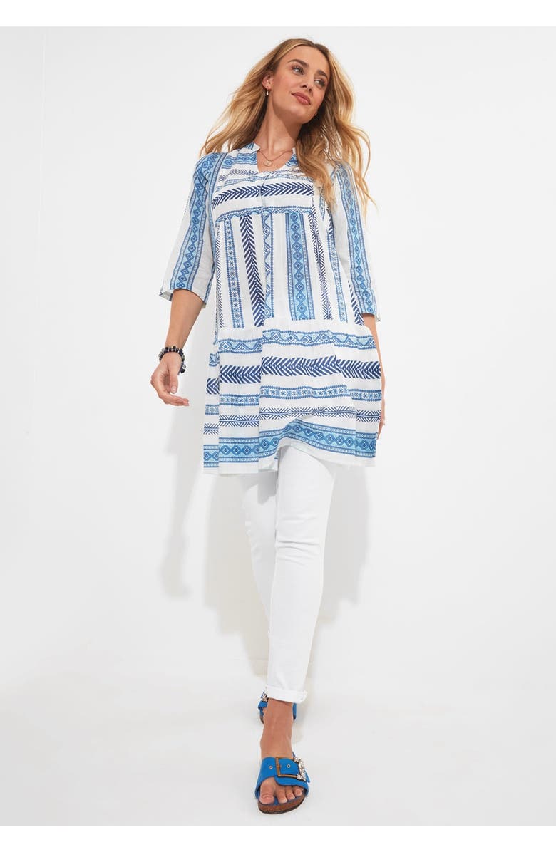 Joe Browns Ruffle Hem Cotton Tunic, Main, color, Blue Stripe