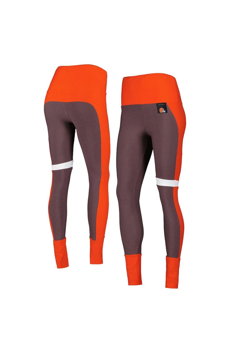 KIYA TOMLIN Women's KIYA TOMLIN Brown/Orange Cleveland Browns Colorblock Tri-Blend Leggings, Main, color, 