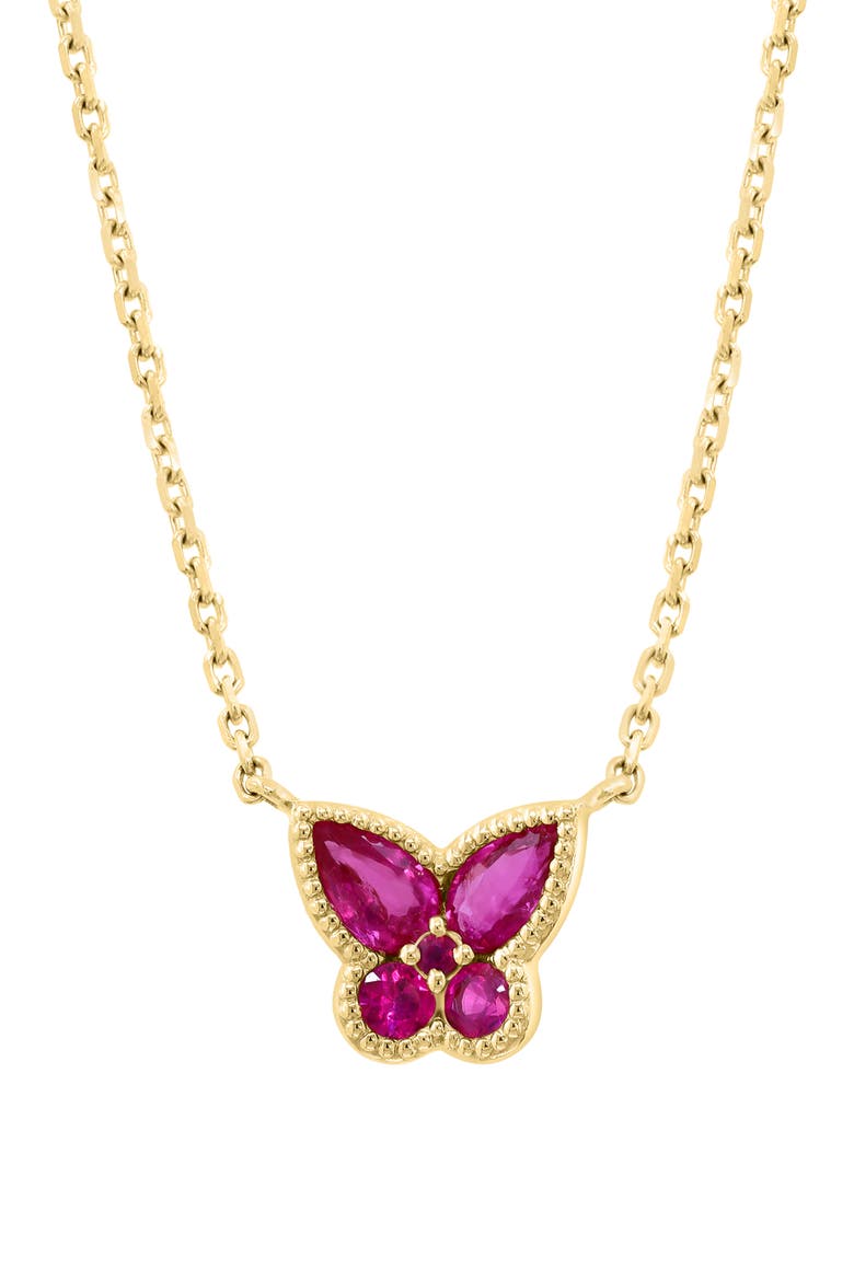 Natural Ruby Butterfly Pendant Necklace, Main, color, RED