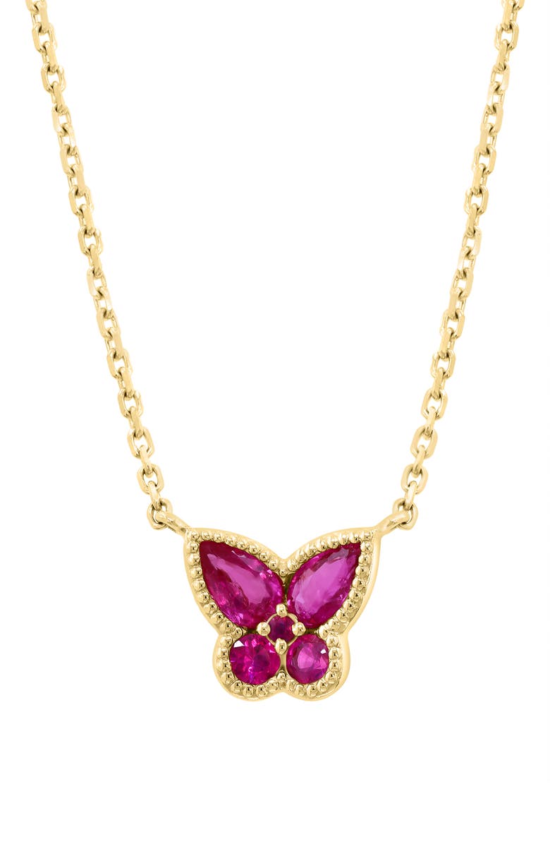 EFFY Natural Ruby Butterfly Pendant Necklace, Main, color, Red