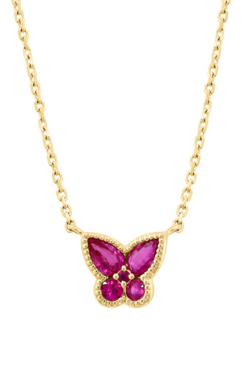 Natural Ruby Butterfly Pendant Necklace